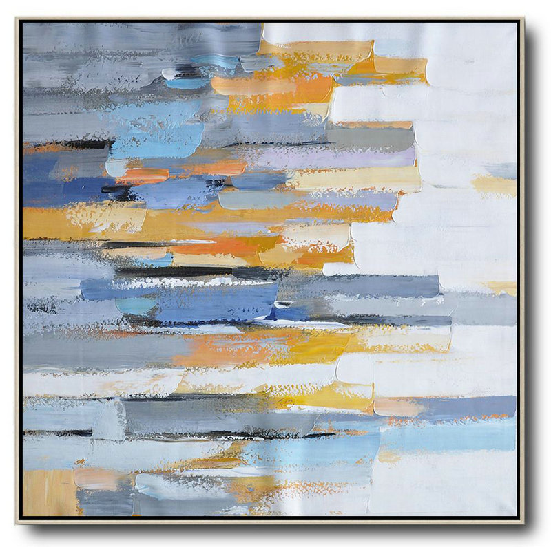 Original Extra Large Wall Art,Oversized Contemporary Art,Modern Paintings White,Yellow,Blue,Grey,Orange
